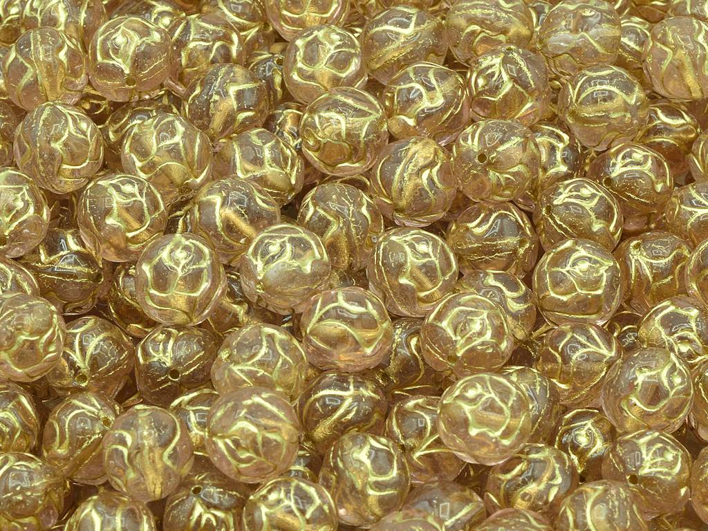 圆形玫瑰珠，透明粉金内衬（70110-54202），玻璃，捷克共和国