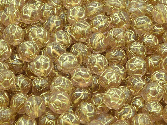 Round Rose Beads, Transparent Pink Gold Lined (70110-54202), Glass, Czech Republic