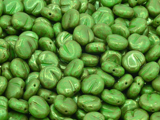 Apple Fruit Beads, Opaque Green Terracotta Red (53210-15495), Glass, Czech Republic