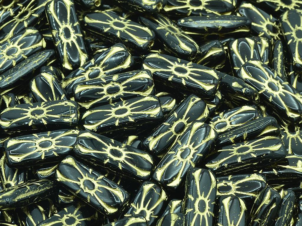 Rectangular Flower Beads, Transparent Red Gold Lined (90120-54202), Glass, Czech Republic