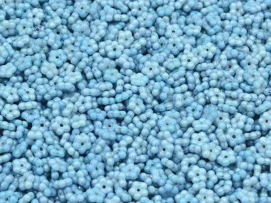 Forget Me Not Flower Beads, Chalk White Luster Blue Full Coated (03000-14464), Glass, Czech Republic