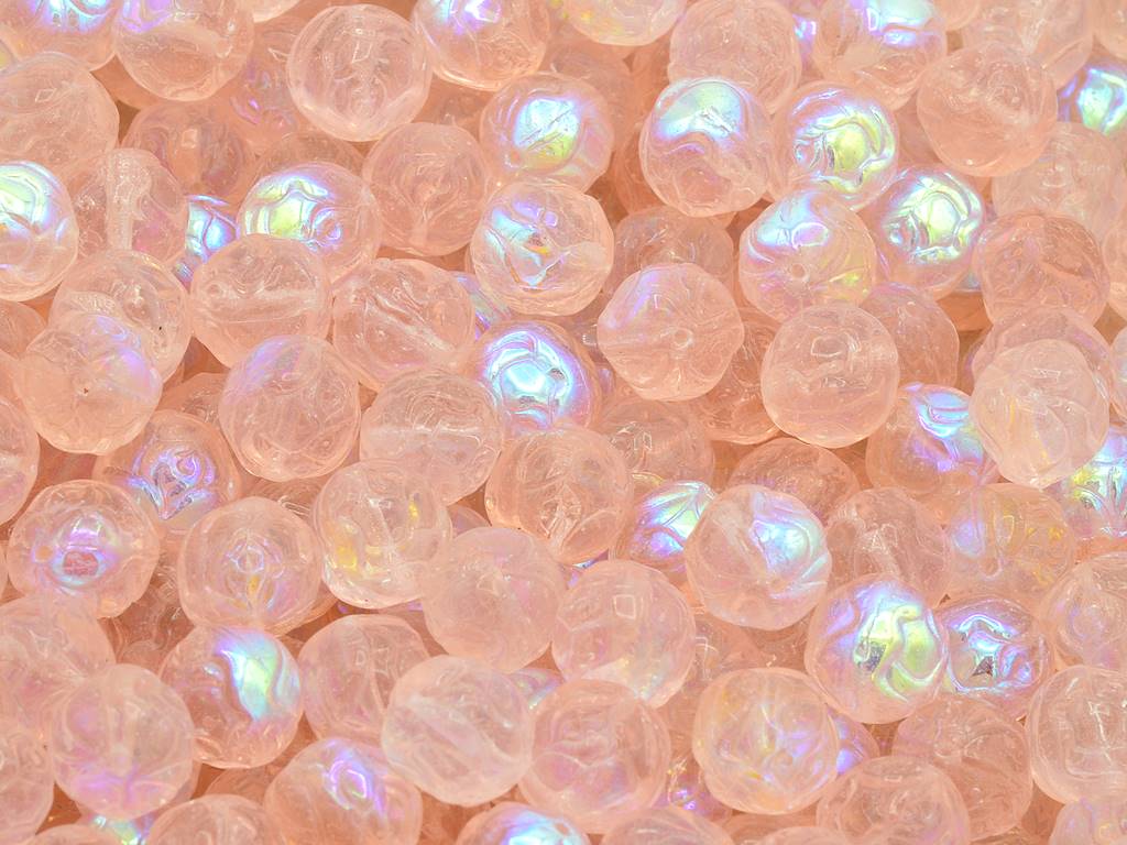 Pressed Rose Beads, Transparent Pink Ab (70110-28701), Glass, Czech Republic