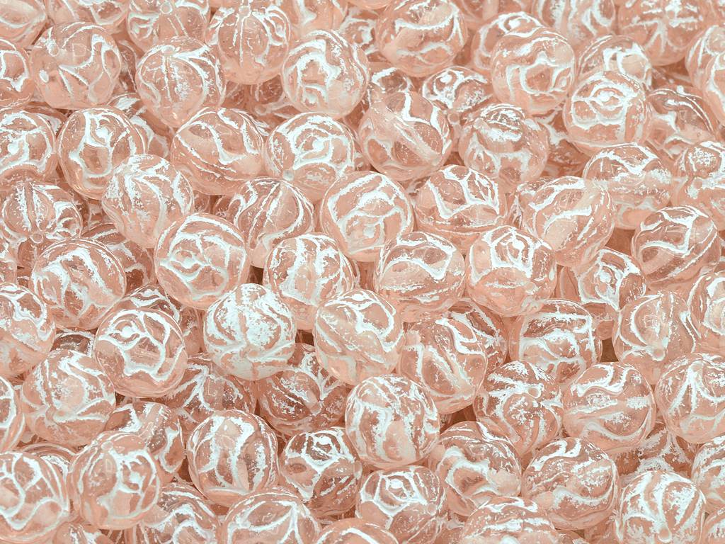 Round Rose Beads, Transparent Pink White Lined (70110-54312), Glass, Czech Republic