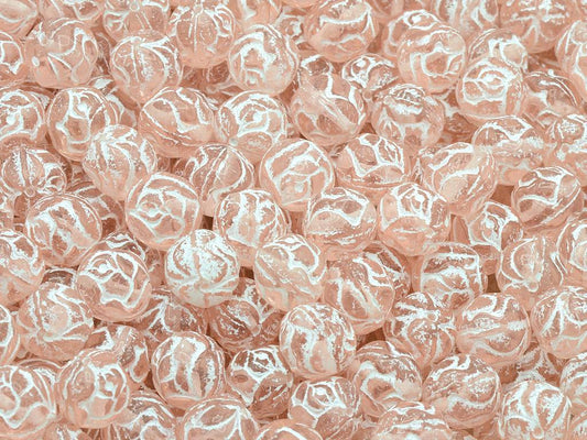 Round Rose Beads, Transparent Pink White Lined (70110-54312), Glass, Czech Republic