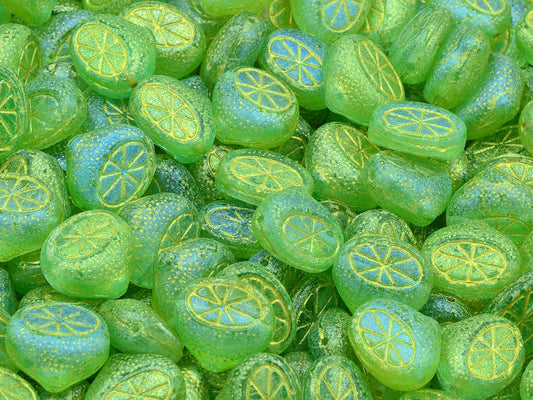Flat Lemon Half Beads, Crystal 48810 Gold Lined (00030-48810-54302), Glass, Czech Republic