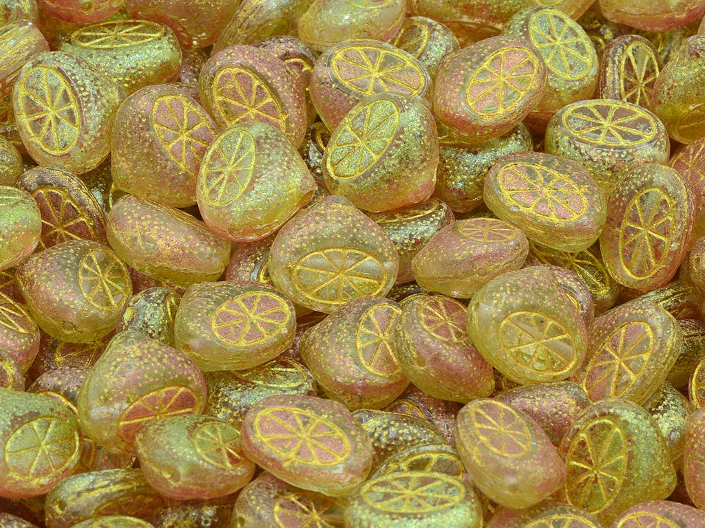 Flat Lemon Half Beads, Crystal 48817 Gold Lined (00030-48817-54302), Glass, Czech Republic