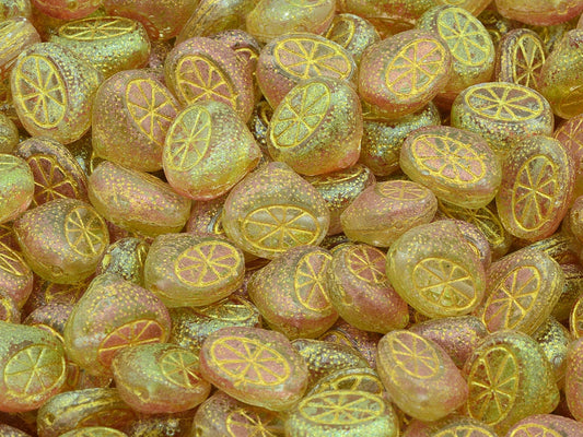 Flat Lemon Half Beads, Crystal 48817 Gold Lined (00030-48817-54302), Glass, Czech Republic