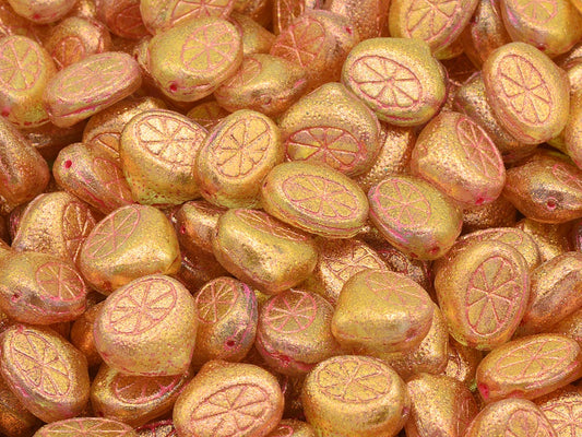 Flat Lemon Half Beads, Crystal Copper Lined 12503 (00030-54307-12503), Glass, Czech Republic