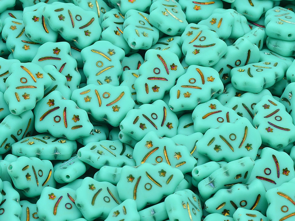 Christmas Tree Beads, Turquoise Sliperit Full (2X Side) Matte (63130-29503-84110), Glass, Czech Republic