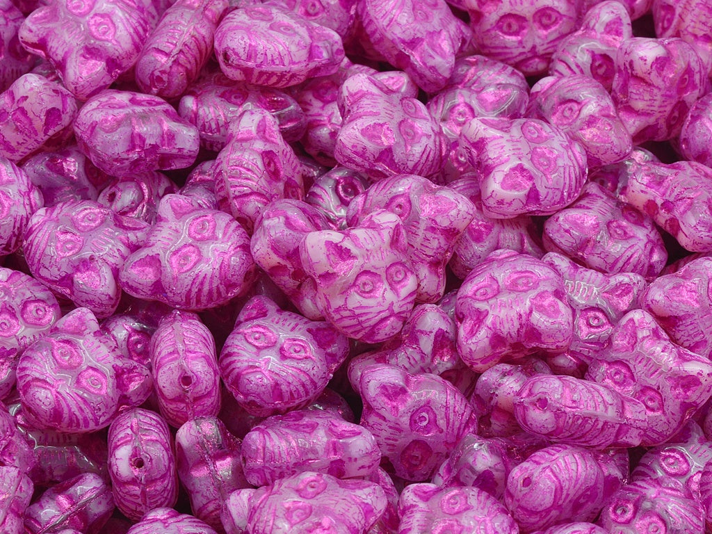 Cat Head Muzzle Beads, Opaque Pink 54570 (76017-54570), Glass, Czech Republic
