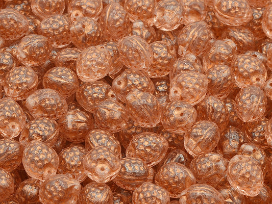 Strawberry Friut Beads, Transparent Pink Copper Lined (70120-54307), Glass, Czech Republic