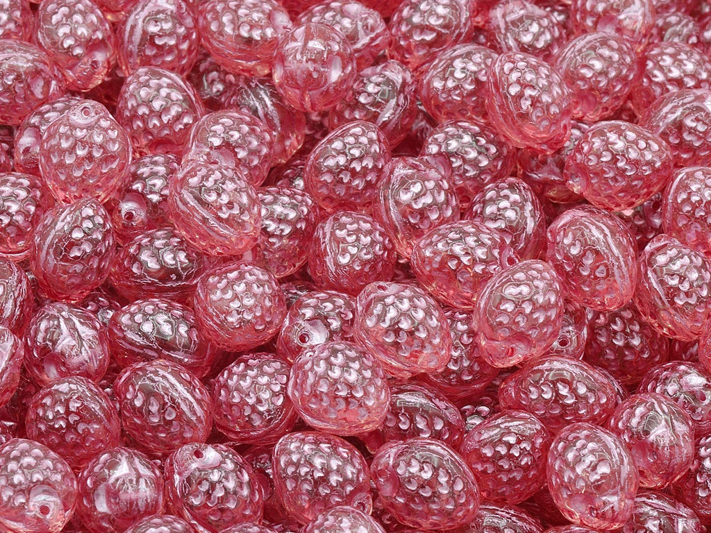 Strawberry Friut Beads, Transparent Pink Pink Lined (70120-54321), Glass, Czech Republic