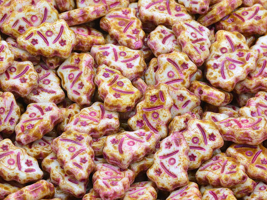 Christmas Tree Beads, Chalk White Travertin Pink Lined (03000-86800-43807), Glass, Czech Republic