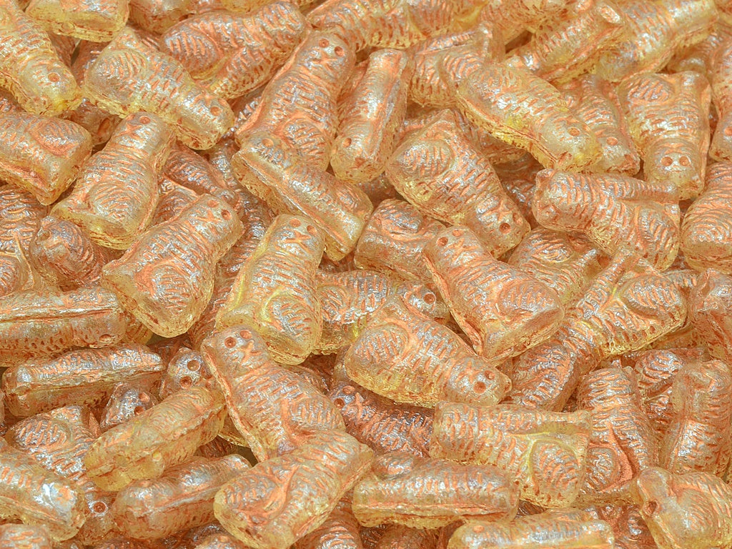 Sitting Cat Beads, Crystal Luster Yellow Full Coated Copper Lined (00030-14483-54307), Glass, Czech Republic
