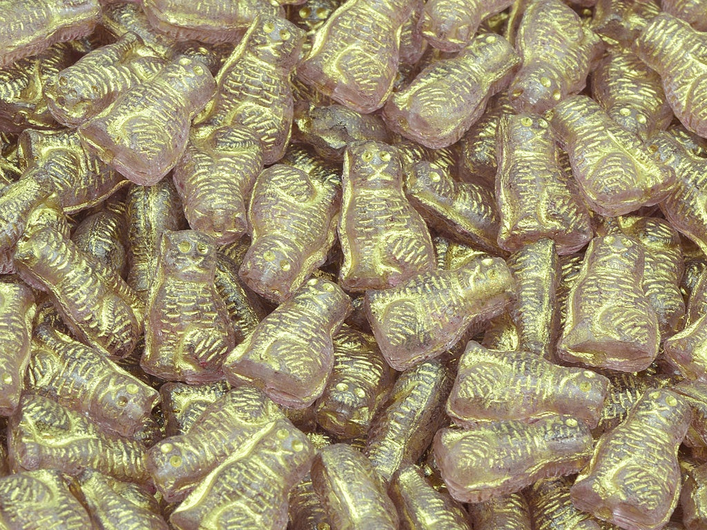 Sitting Cat Beads, Crystal Light Fuchsia Pink Gold Lined (00030-34306-54302), Glass, Czech Republic