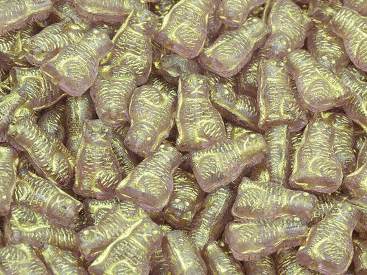 Sitting Cat Beads, Crystal Light Fuchsia Pink Gold Lined (00030-34306-54302), Glass, Czech Republic