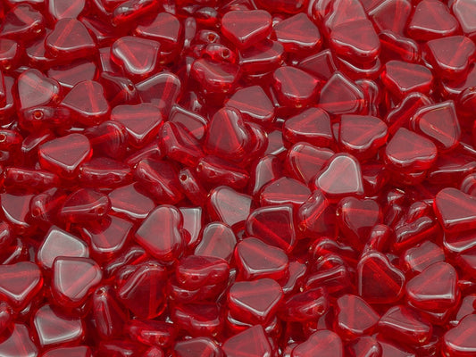 Flat Heart Beads Side Hole, Ruby Red (90080), Glass, Czech Republic