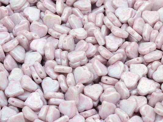Flat Heart Beads Side Hole, Chalk White Light Fuchsia Pink Silver Gray (03000-34306-34301), Glass, Czech Republic