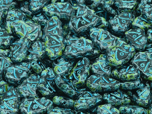 Christmas Tree Beads, Black Travertin Light Blue Lined (23980-86800-43811), Glass, Czech Republic