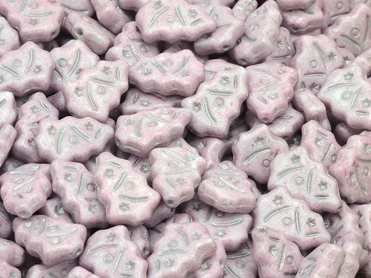 Christmas Tree Beads, Chalk White Light Fuchsia Pink Silver Lined (03000-34306-54301), Glass, Czech Republic