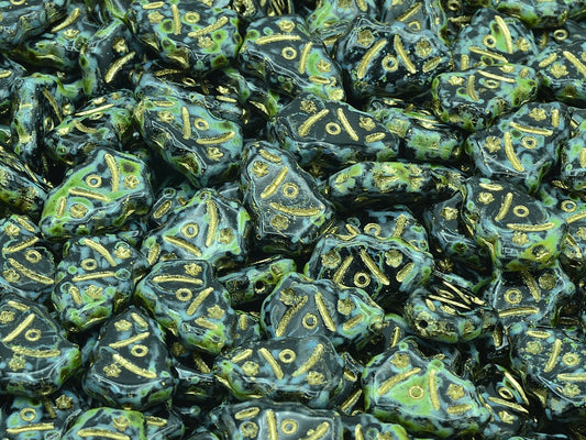 Christmas Tree Beads, Black Travertin Gold Lined (23980-86800-54302), Glass, Czech Republic