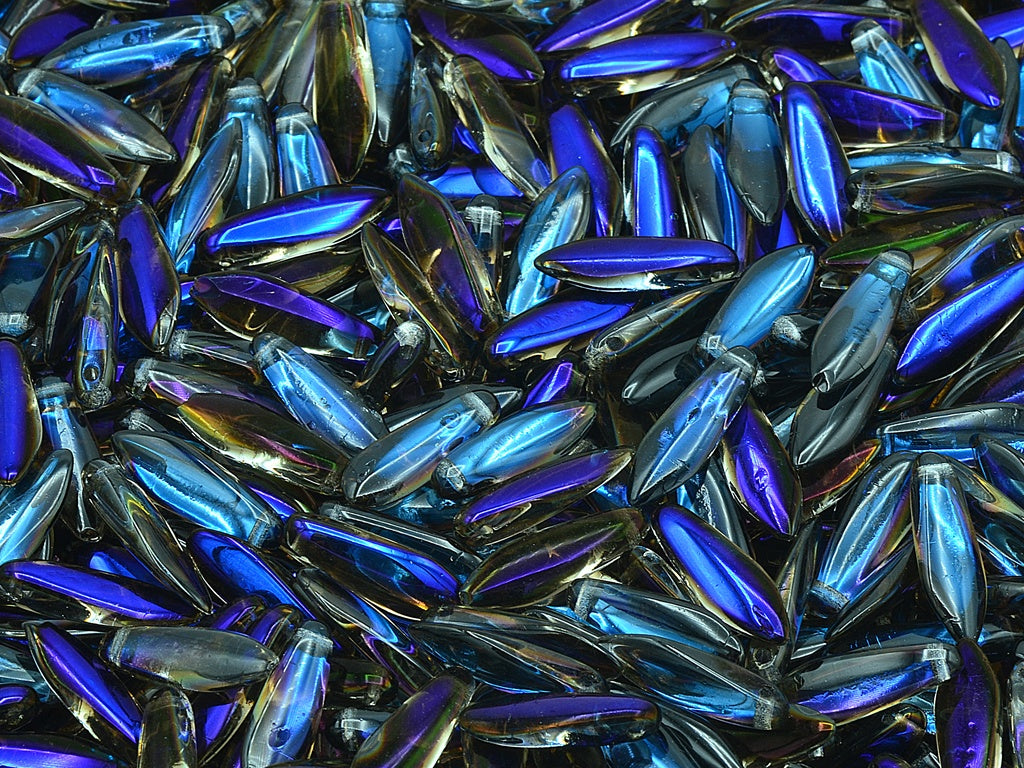 Dagger Beads, Transparent Blue 22201 (30020-22201), Glass, Czech Republic