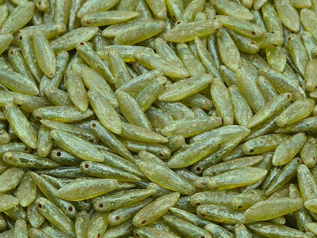 Dagger Beads, Transparent Green Travertin (50240-86800), Glass, Czech Republic