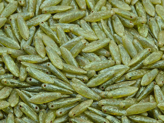 Dagger Beads, Transparent Green Travertin (50240-86800), Glass, Czech Republic