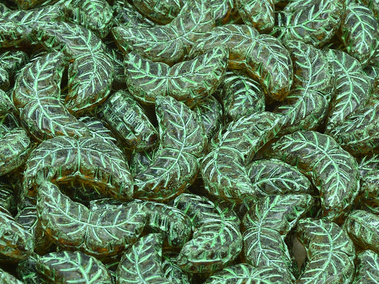 Two-Leaf Angel Wigs Beads, Crystal Travertin Green Lined (00030-86800-54322), Glass, Czech Republic