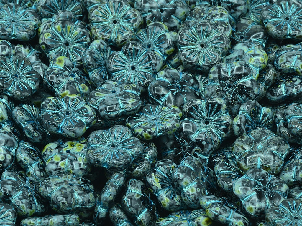 樱花珠，黑色洞石浅蓝色内衬（23980-86800-43811），玻璃，捷克共和国