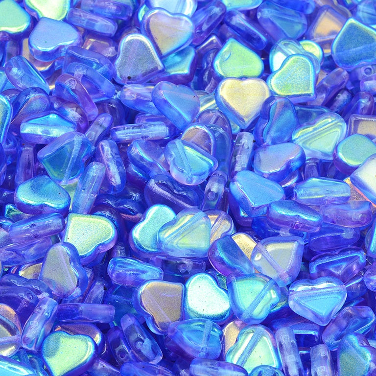 Flat Heart Beads Side Hole, Crystal Glossy Blue Violet (00030-48102), Glass, Czech Republic
