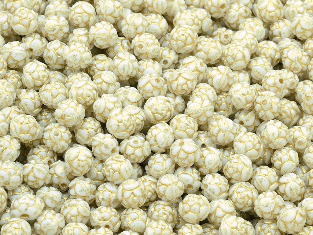 Rose Beads, Chalk White Gold Lined (03000-54202), Glass, Czech Republic