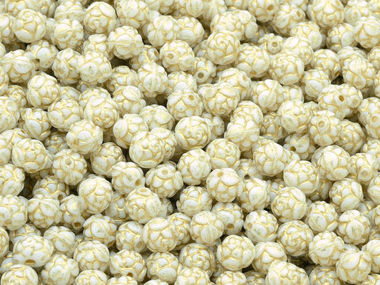 Rose Beads, Chalk White Gold Lined (03000-54202), Glass, Czech Republic