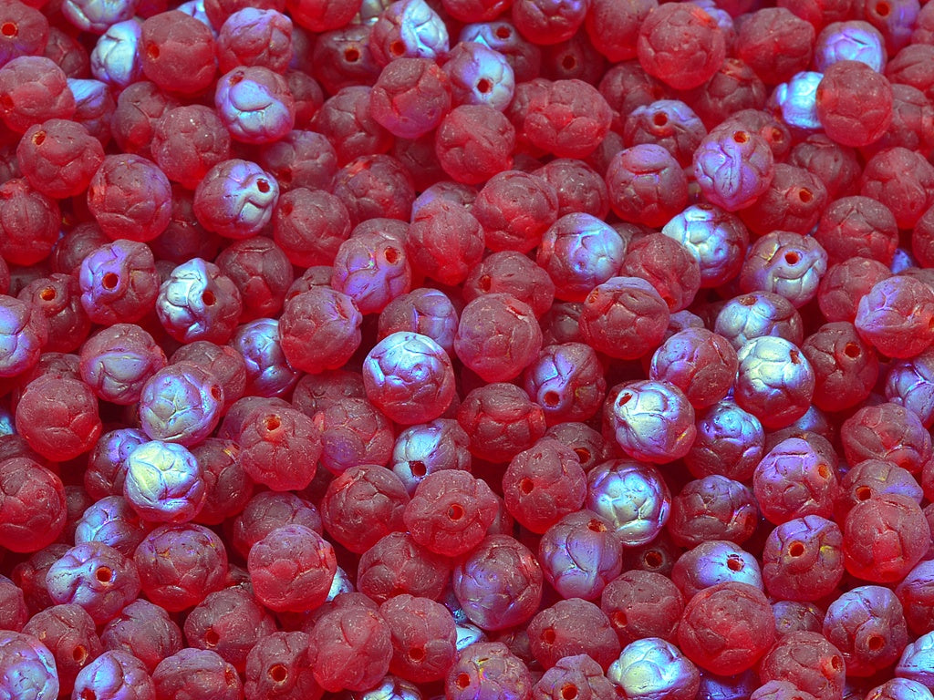Rose Beads, Ruby Red Matte Ab (90080-84110-28701), Glass, Czech Republic