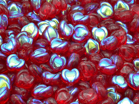 Heart Bud Beads, Ruby Red Ab (90080-28701), Glass, Czech Republic