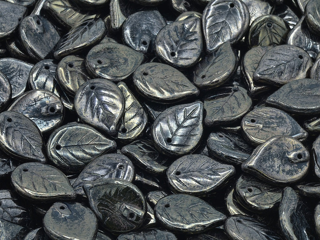 Apple Leaf Beads, Black Purple (23980-15726), Glass, Czech Republic