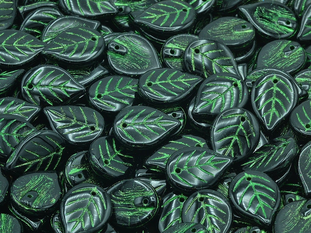 Apple Leaf Beads, Black 54550 (23980-54550), Glass, Czech Republic