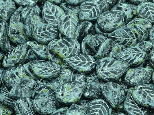 Apple Leaf Beads, Black Travertin Silver Lined (23980-86800-54201), Glass, Czech Republic