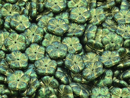Cherry Flower Beads, Black Green Iridiscent Gold Lined (23980-86922-54302), Glass, Czech Republic