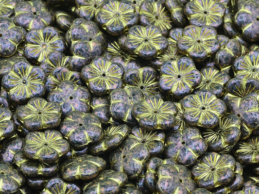 Cherry Flower Beads, Black Red Iridiscent Gold Lined (23980-86944-54302), Glass, Czech Republic