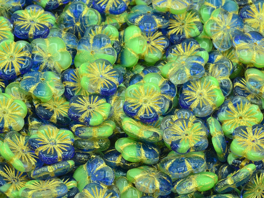 Cherry Flower Beads, Zelenomodry (ZELENOMODRY), Glass, Czech Republic