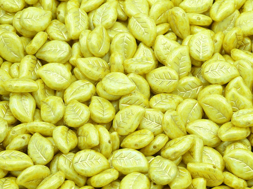 Nice Leaf Beads, Chalk White Gold Lined Light Yellow (03000-54302-34302), Glass, Czech Republic