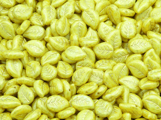Nice Leaf Beads, Chalk White Gold Lined Light Yellow (03000-54302-34302), Glass, Czech Republic