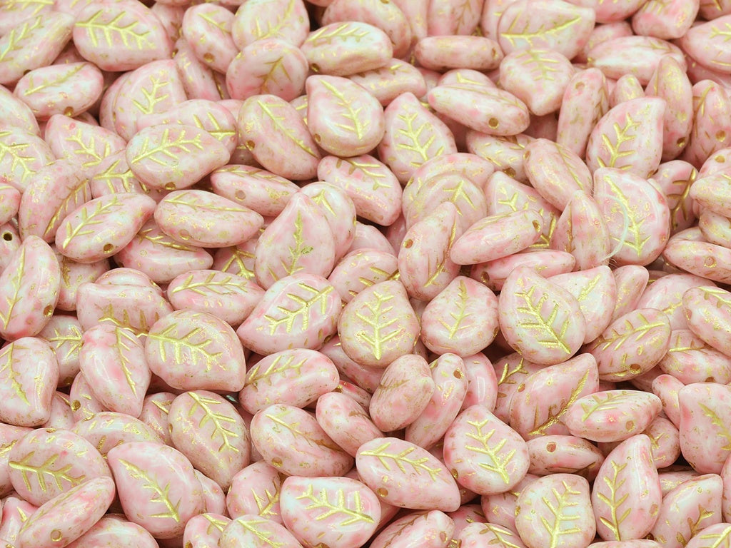 Nice Leaf Beads, Chalk White Gold Lined Light Pink (03000-54302-34304), Glass, Czech Republic
