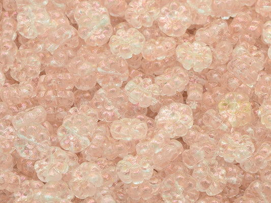 Flat Flower Beads, Transparent Pink 12502 (70110-12502), Glass, Czech Republic