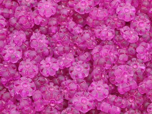 Flat Flower Beads, Transparent Pink Matte 54570 (70110-84110-54570), Glass, Czech Republic