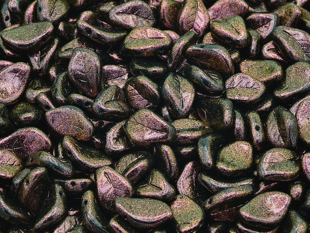 Wavy Leaf Beads, Black 12502 (23980-12502), Glass, Czech Republic