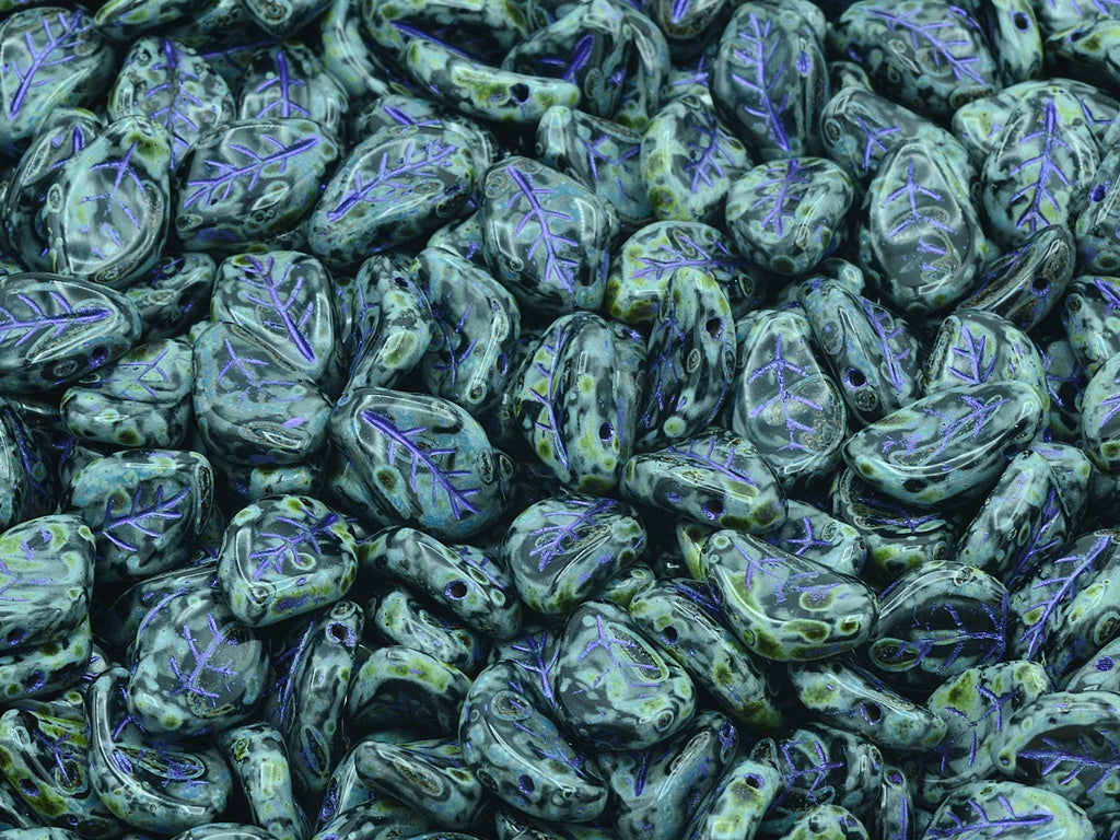 Wavy Leaf Beads, Black Travertin 43810 (23980-86800-43810), Glass, Czech Republic