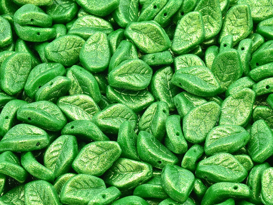 Wavy Leaf Beads, Opaque Green 12501 (53330-12501), Glass, Czech Republic