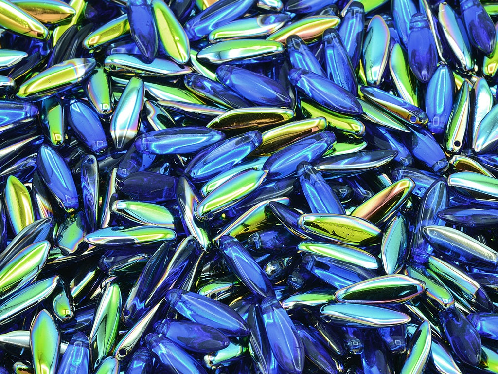 Dagger Beads, Transparent Blue Crystal Vitrail Medium Coating (30060-28101), Glass, Czech Republic